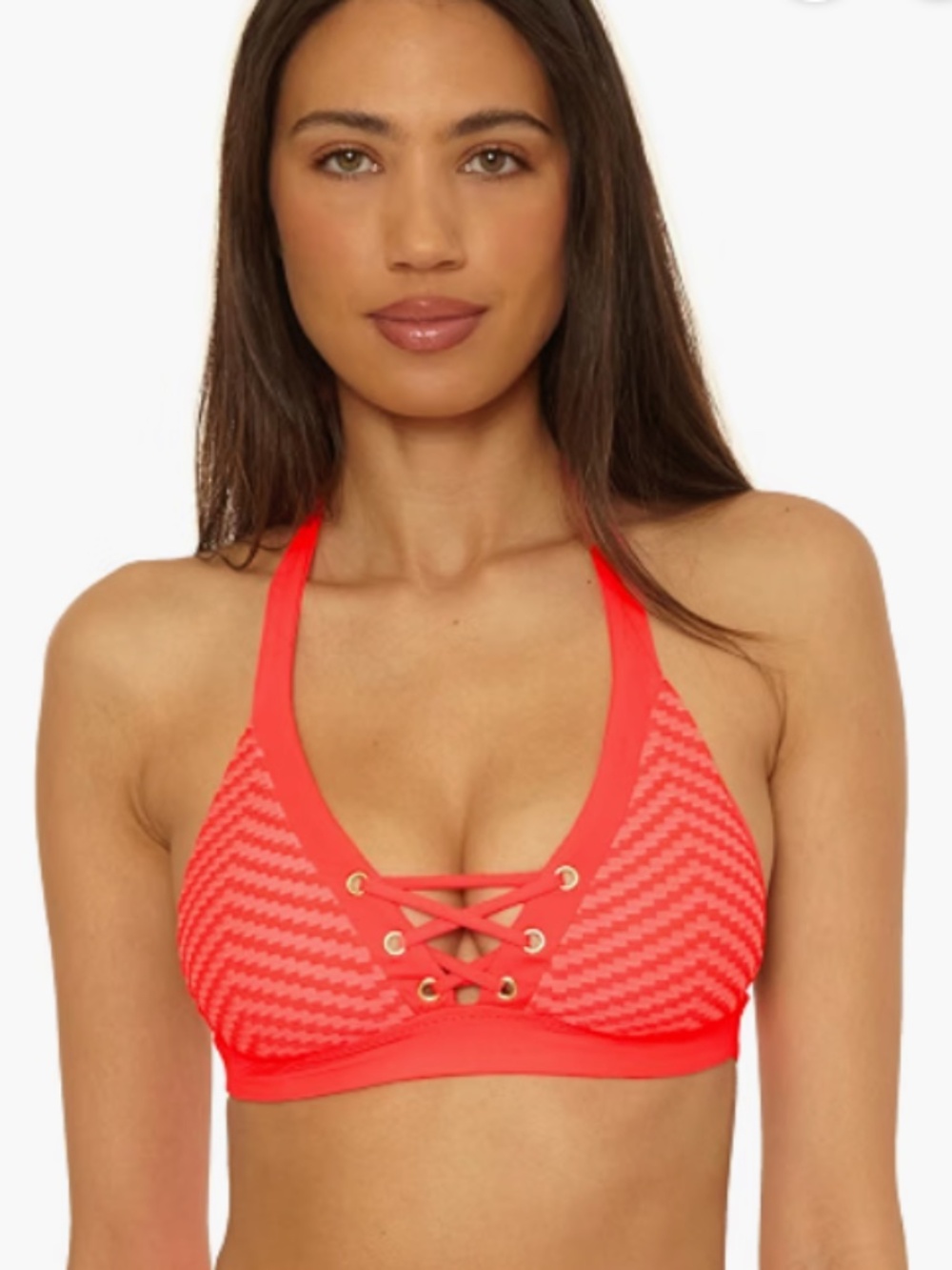 BECCA Women's Connect Banded Halter Bikini Top Swimsuit Red Size L 11774